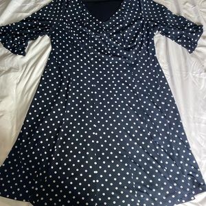Navy blue and white picks dot dress